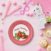 Assiettes En Carton En vichy rouge et fraises fête d'anniversaire (Fête)