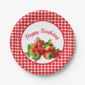Assiettes En Carton En vichy rouge et fraises fête d'anniversaire (Devant)
