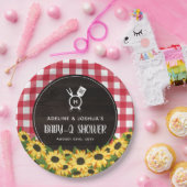 Assiettes En Carton En vichy rouge & Tournesols Rustique Baby-Q Douche (Fête)