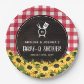 Assiettes En Carton En vichy rouge & Tournesols Rustique Baby-Q Douche (Devant)