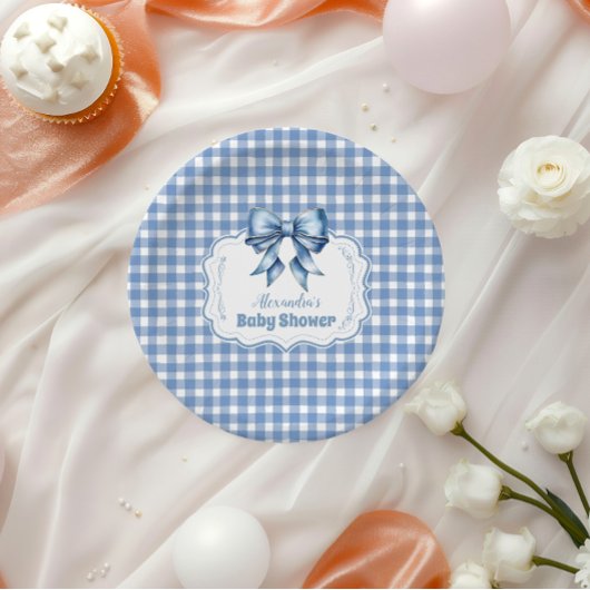 Assiettes En Carton En vichy ruban bleu mou
