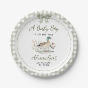Assiettes En Carton en vichy Sage Green Mallard Duck Baby shower