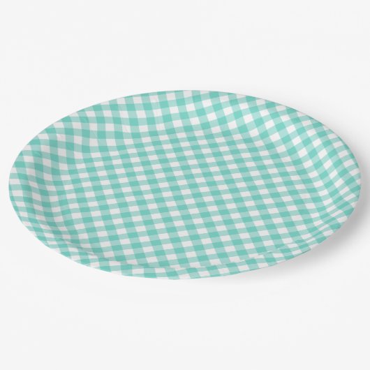 Assiettes En Carton En vichy turquoise Pastel Mint (Angle)