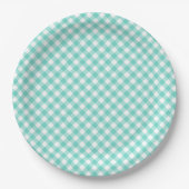 Assiettes En Carton En vichy turquoise Pastel Mint (Devant)