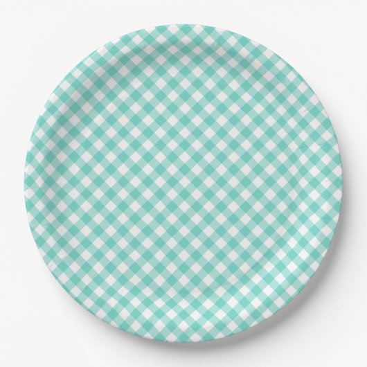 Assiettes En Carton En vichy turquoise Pastel Mint (Devant)