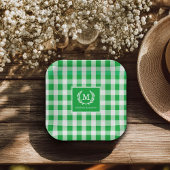 Assiettes En Carton En vichy vert Monogramme Crest