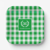 Assiettes En Carton En vichy vert Monogramme Crest (Recto)
