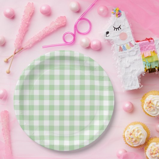 Assiettes En Carton En vichy vert pâle (Fête)