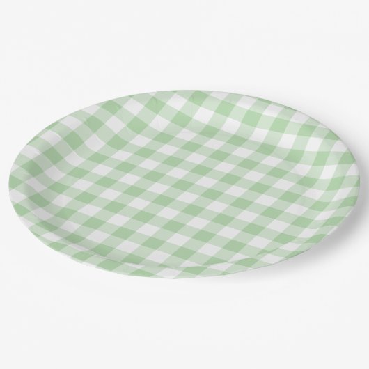 Assiettes En Carton En vichy vert pâle (Angle)