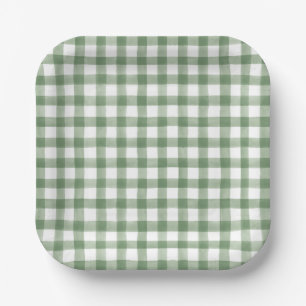 Assiettes En Carton En vichy verte