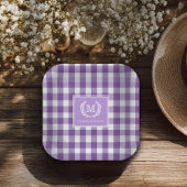 Assiettes En Carton En vichy violet Monogram Crest Custom
