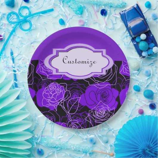 Assiettes En Carton Enchantement Plaques en papier Rose fleuri violet (Fête)