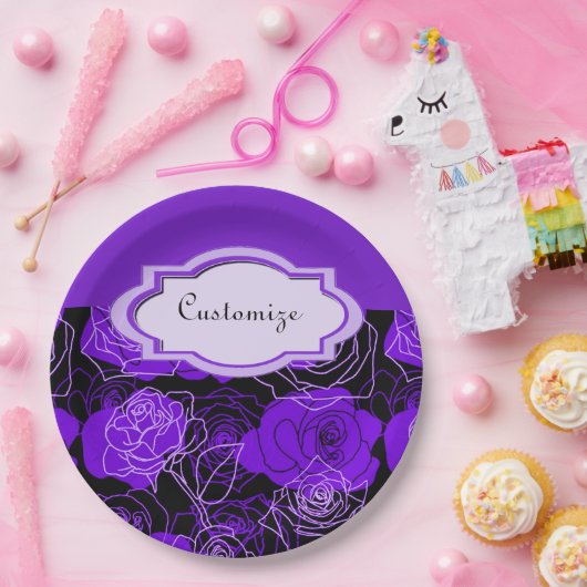 Assiettes En Carton Enchantement Plaques en papier Rose fleuri violet (Fête)