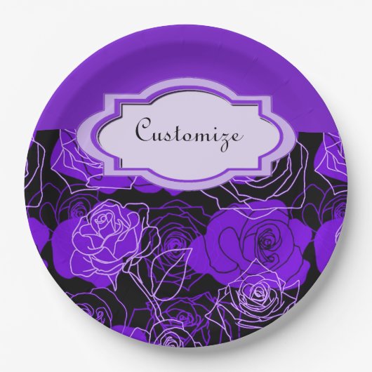 Assiettes En Carton Enchantement Plaques en papier Rose fleuri violet (Devant)