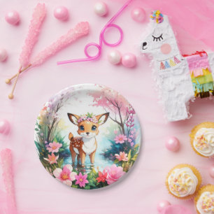 Assiettes En Carton Enchanter l'aquarelle de la Faune Woodland Girl An
