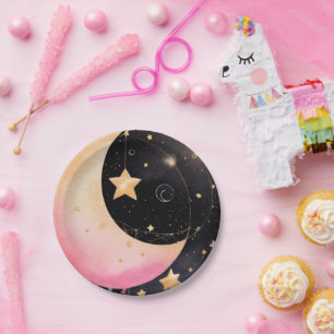 Assiettes En Carton Enchanter Watercolor Moon & Stars Baby shower