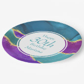 Assiettes En Carton Encre Abstraite Fuchsia Rose Turquoise or fête d'a (Angle)