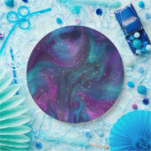 Assiettes En Carton Encre cosmique | Turquoise bleu violet Galaxie Neb (Fête)