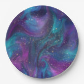 Assiettes En Carton Encre cosmique | Turquoise bleu violet Galaxie Neb (Devant)