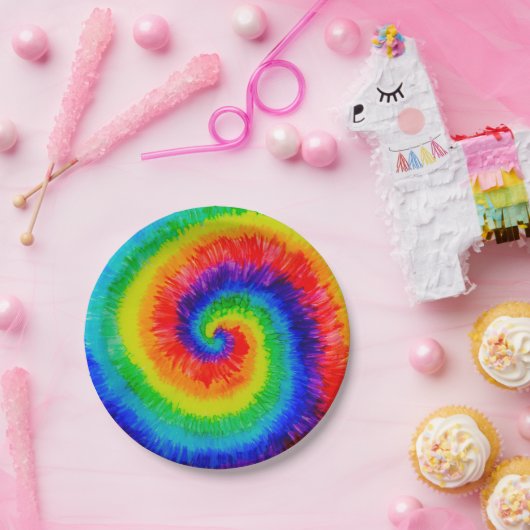 Assiettes En Carton Encre d'alcool à Cravate arc-en-ciel (Fête)