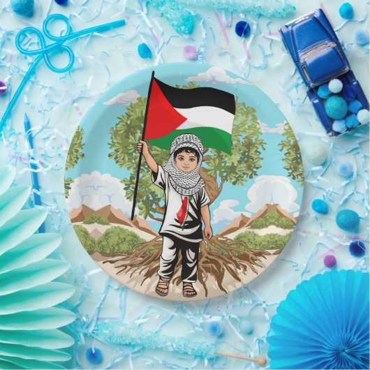 Assiettes En Carton Enfant avec Keffiyeh Palestine Drapeau et olivier (Fête)