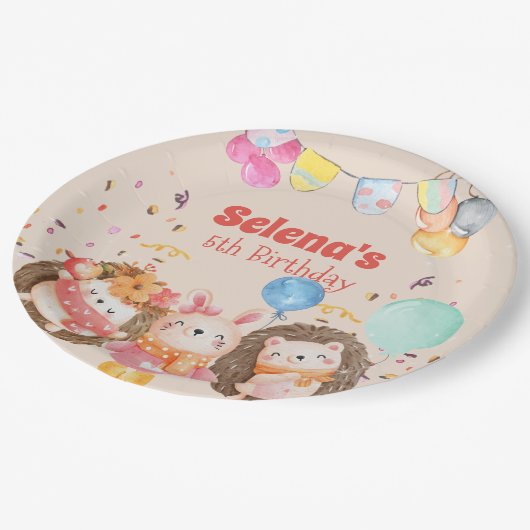 Assiettes En Carton Enfant d'animaux de la forêt d'aquarelle (Angle)