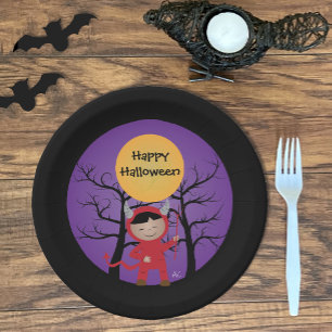 Assiettes En Carton Enfant en costume diable Plaques de papier d'Hallo