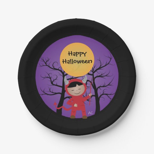 Assiettes En Carton Enfant en costume diable Plaques de papier d'Hallo (Devant)