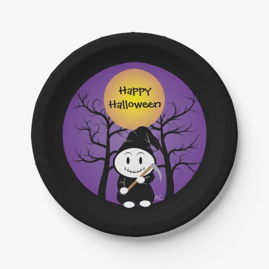 Assiettes En Carton Enfant en costume Grim Halloween Plaques en papier (Devant)