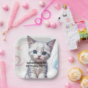 Assiettes En Carton Enfant Galaxy Blue Tinted Kitten Anniversaire,