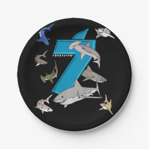 Assiettes En Carton Enfants 7e anniversaire Garçons Requin blanc requ