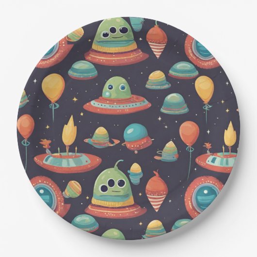 Assiettes En Carton Enfants aliens serviettes de fête d'anniversaire (Devant)