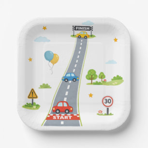 Assiettes En Carton Enfants Anniversaire de Course de Voitures de Cour