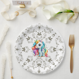 Assiettes En Carton Enfants colorés Unicorn Floral Graphics