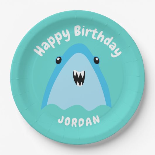 Assiettes En Carton Enfants D'Anniversaire Du Requin En Mer (Devant)