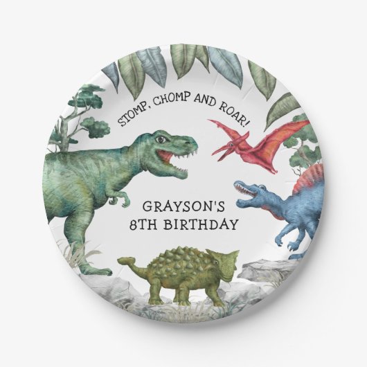 Assiettes En Carton Enfants Dinosaur fête d'anniversaire (Devant)