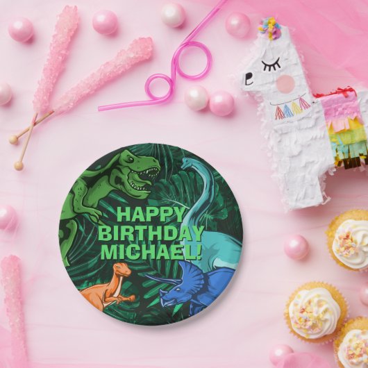 Assiettes En Carton Enfants Jurassic Dino Personnalisé Dinosaure Anniv (Fête)