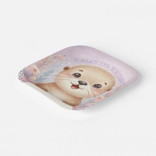 Assiettes En Carton Enfants Lilac Sea Otter mignonne fête d'anniversai (Angulaire)
