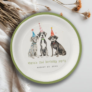 Assiettes En Carton Enfants mignons Aquarelle Chien mou Fête d'anniver