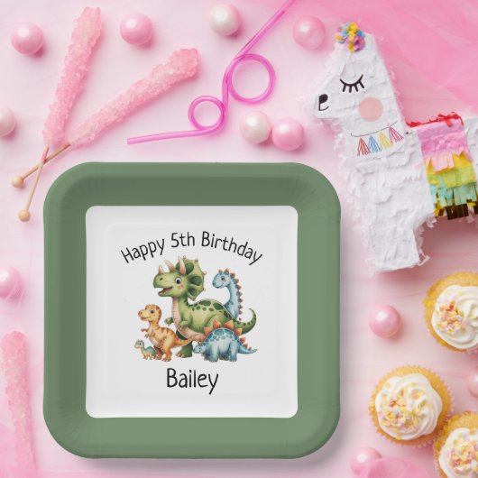 Assiettes En Carton Enfants personnalisés Dinosaure Anniversaire (Fête)