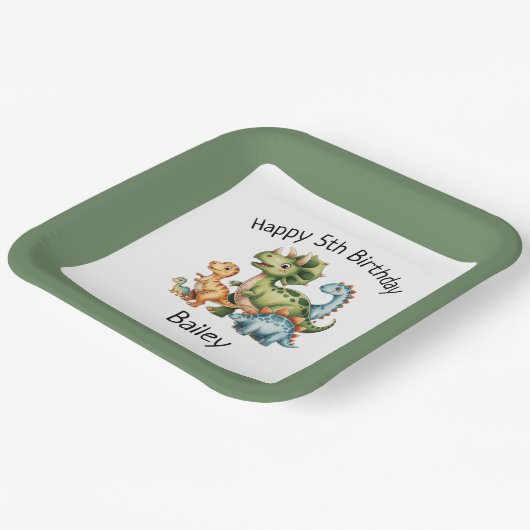 Assiettes En Carton Enfants personnalisés Dinosaure Anniversaire (Angulaire)