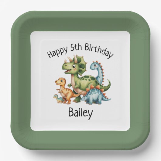 Assiettes En Carton Enfants personnalisés Dinosaure Anniversaire (Recto)