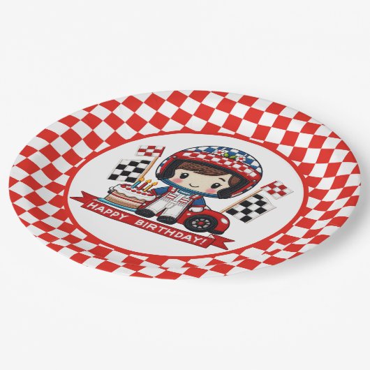 Assiettes En Carton Enfants Racecar conducteur anniversaire (Angle)