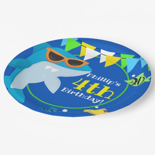 Assiettes En Carton Enfants requin bleu Fintastic Anniversaire (Angle)