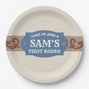 Assiettes En Carton Enfants Rodeo Blue/Brown Western Anniversaire Part