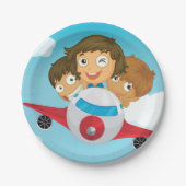 Assiettes En Carton Enfants Sur Un Avion (Devant)