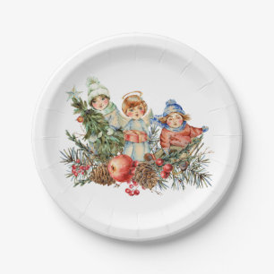 Assiettes En Carton Enfants vintages et Ange de Noël