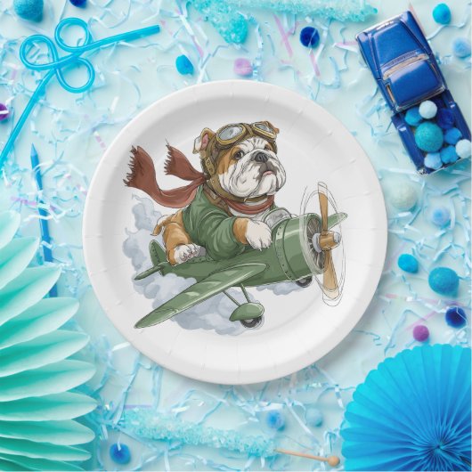 Assiettes En Carton English Bulldog Pilot Airplane (Fête)