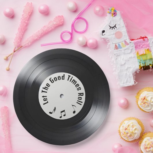Assiettes En Carton Enregistrement noir vinyle retro (Fête)