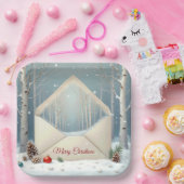Assiettes En Carton Enveloppe Joyeuse de Noël avec bouleaux (Fête)